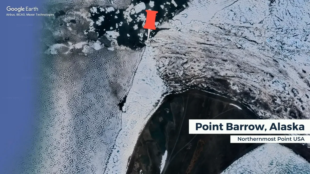 Point Barrow, Alaska, the northernmost point of the United States. Map: Google Earth / Airbus, IBCAO, Maxar Technologies