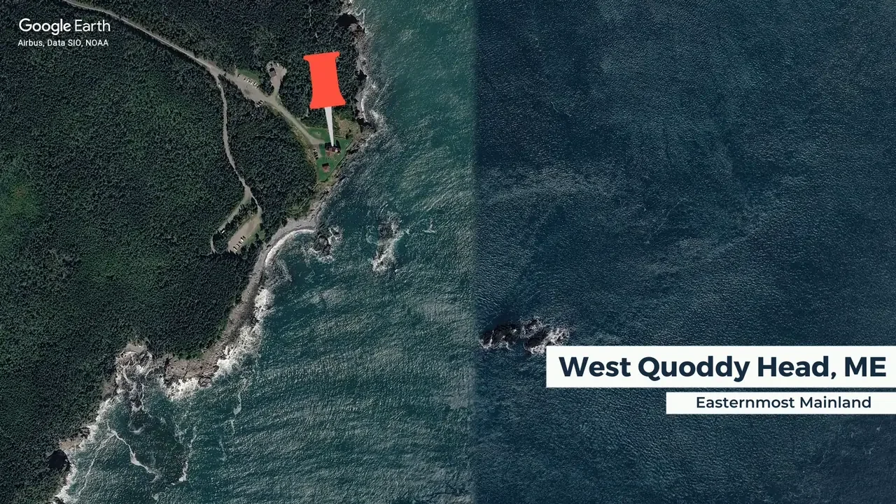 West Quoddy Head, the easternmost point of the US mainland. Map: Google Earth / Airbus, Data SIO, NOAA