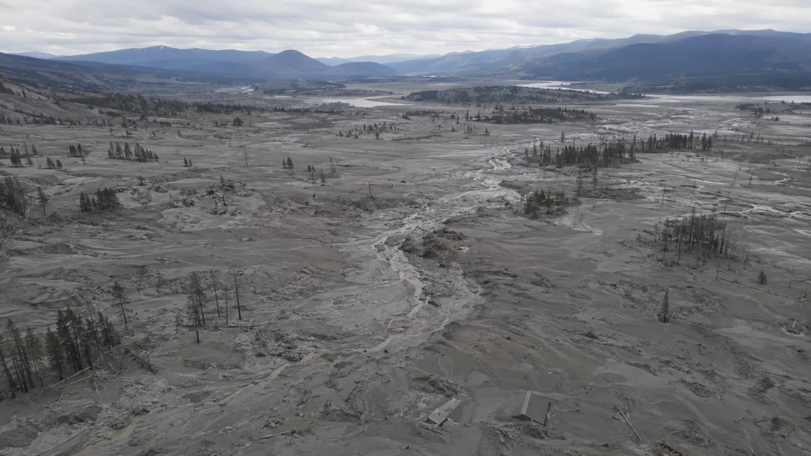 Illustration of a valley still smothered in ash a year later. Illustration: EarthLive.TV