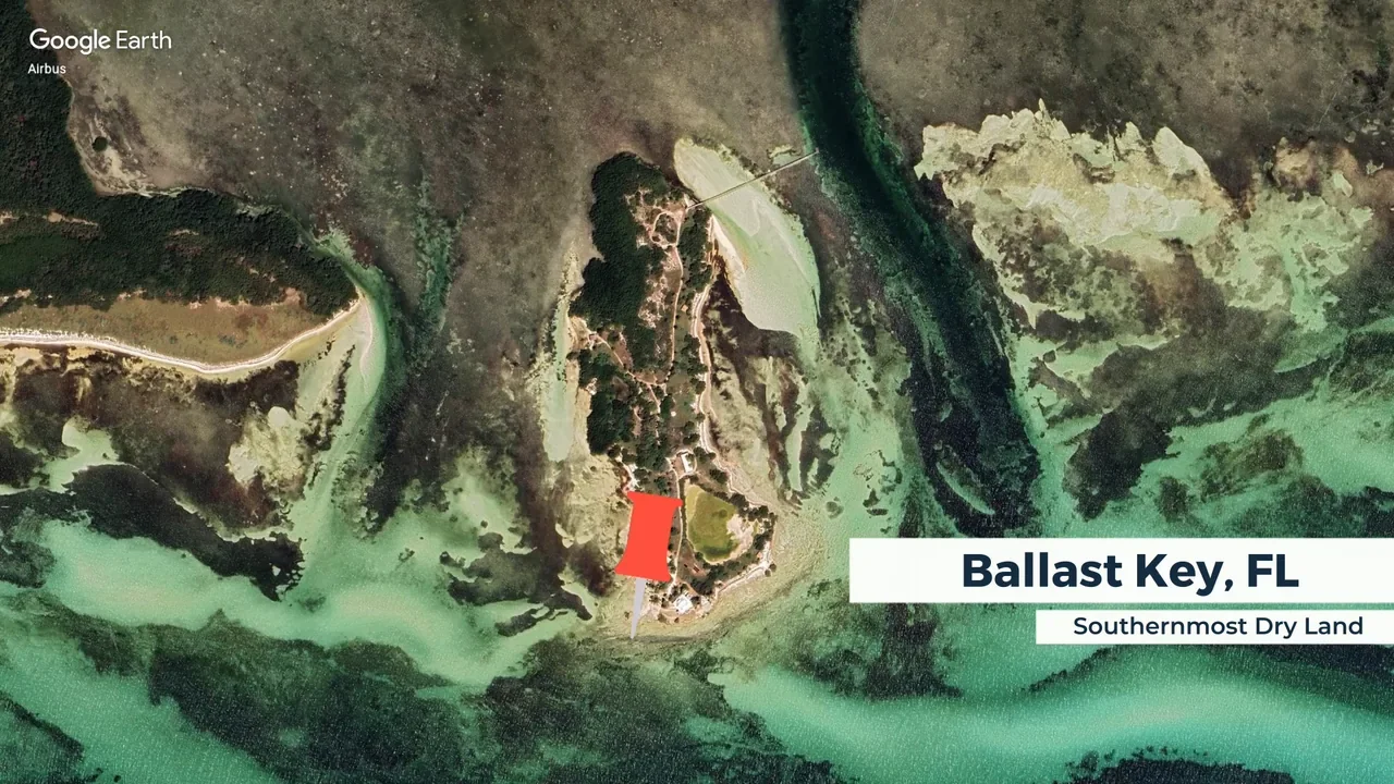 Ballast Key, the southernmost land in the lower 48 that stays dry at high tide. Map: Google Earth / Airbus