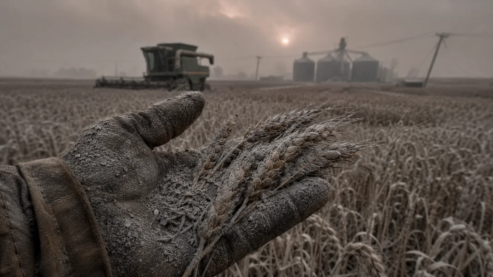 Illustration of an ash-ruined wheat harvest. Illustration: EarthLive.TV