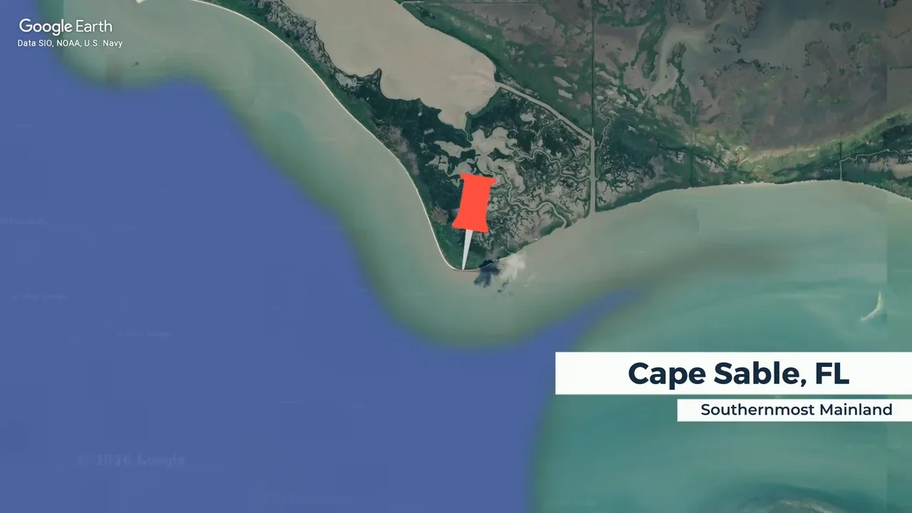 Cape Sable, the southernmost point of the US mainland. Map: Google Earth / Data SIO, NOAA, U.S. Navy