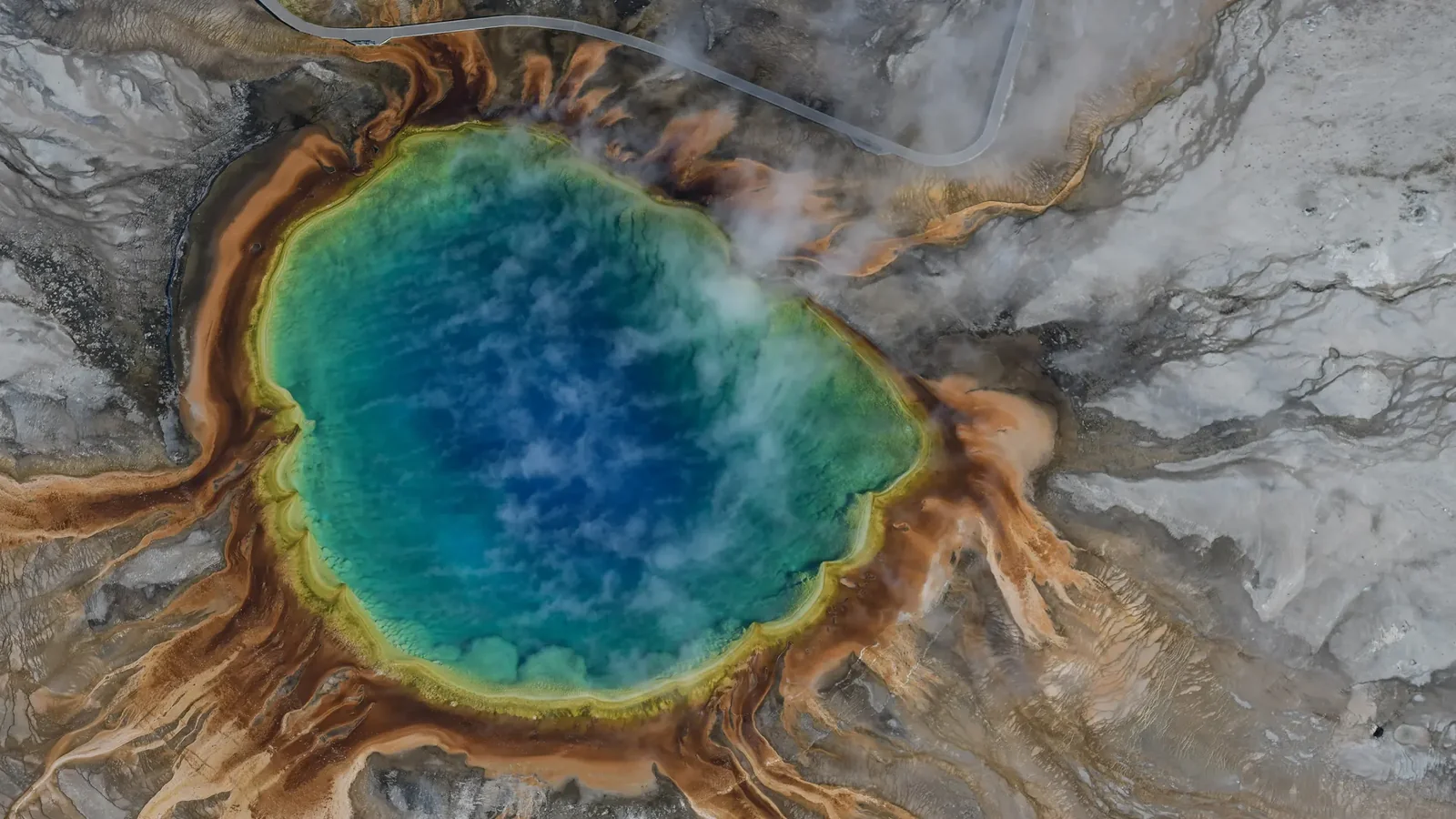 Grand Prismatic Spring, heated by the volcano beneath Yellowstone. Photo: Envato