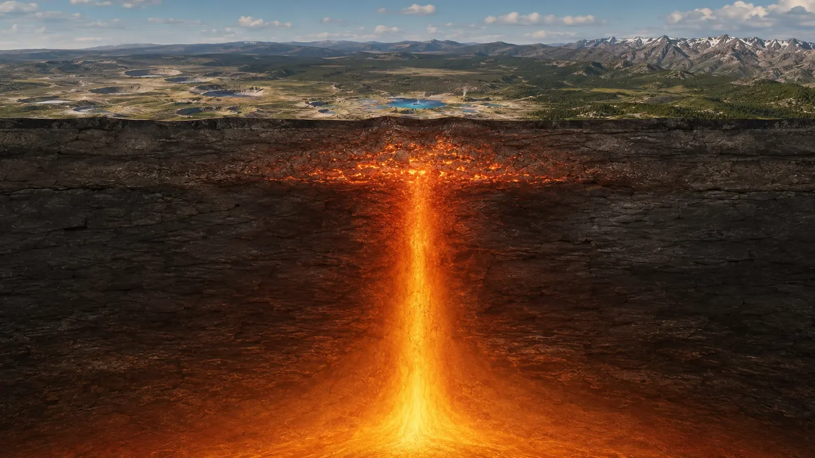 Illustration of the heat source beneath Yellowstone's geyser basins. Illustration: EarthLive.TV