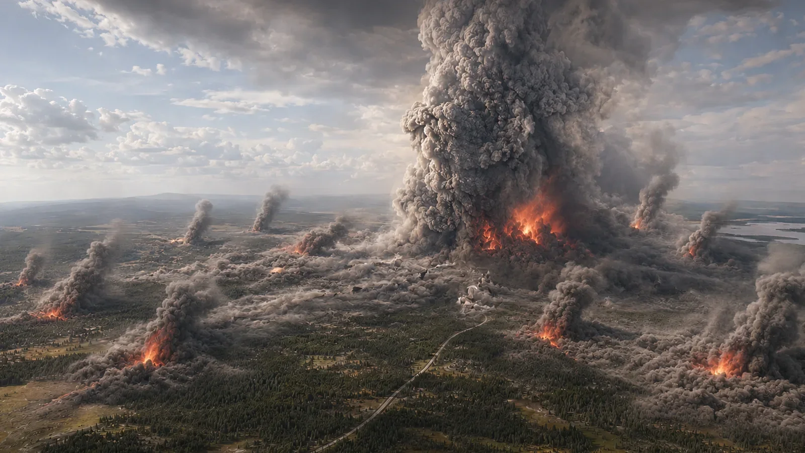 Illustration of new vents tearing open across Yellowstone. Illustration: EarthLive.TV