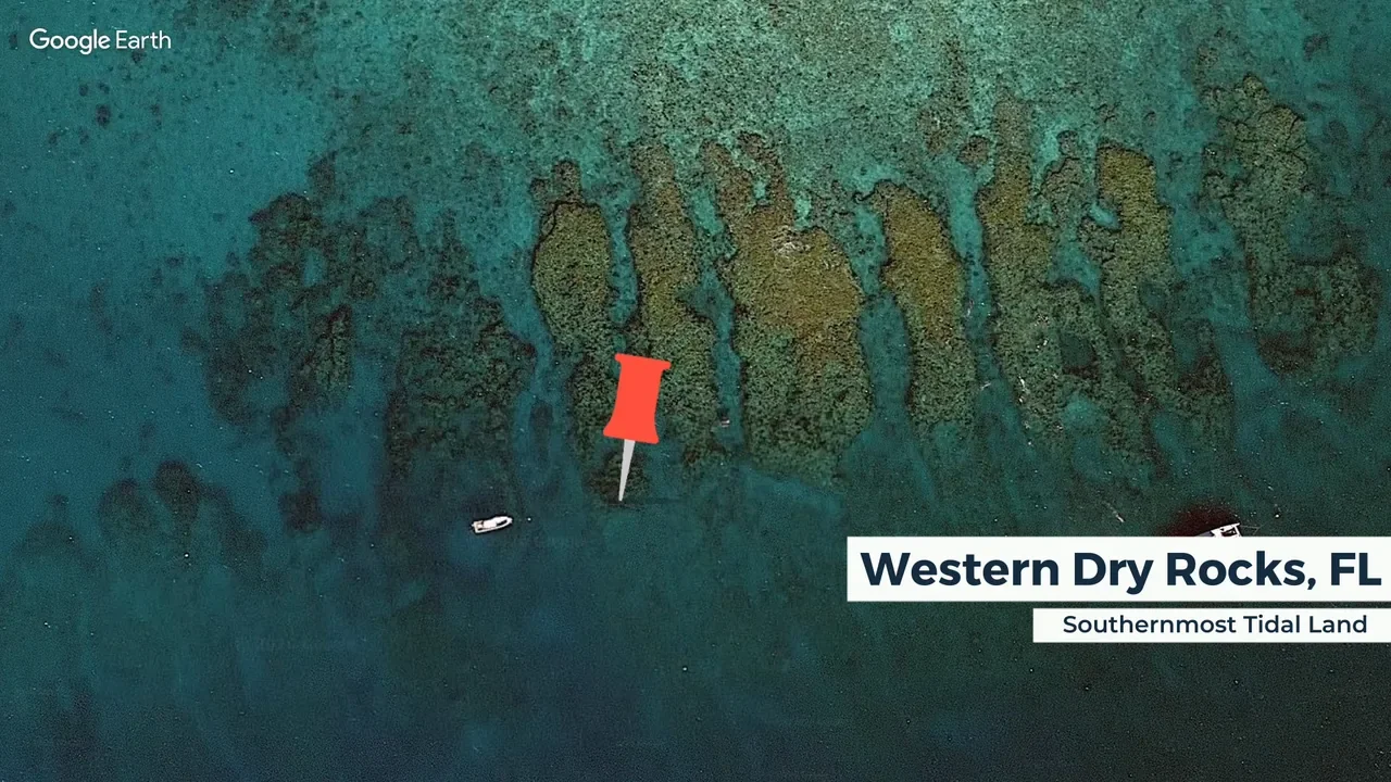 Western Dry Rocks, the southernmost point of the lower 48 if low tide counts. Map: Google Earth
