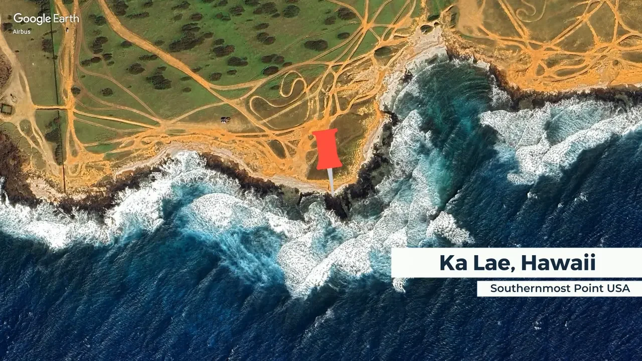Ka Lae, or South Point, on Hawaii’s Big Island, the southernmost point of the 50 states. Map: Google Earth / Airbus