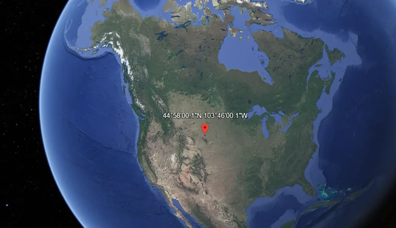 Add Alaska and Hawaii and the centre moves north and west, to Butte County, South Dakota. Map: Google Earth